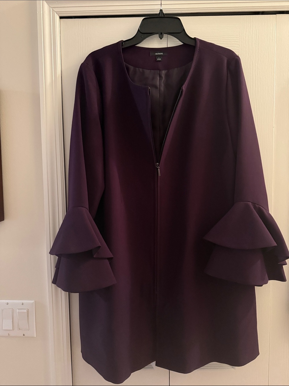Alfani Plum Layered-Ruffle Sleeve Blazer - Picture 2 of 3